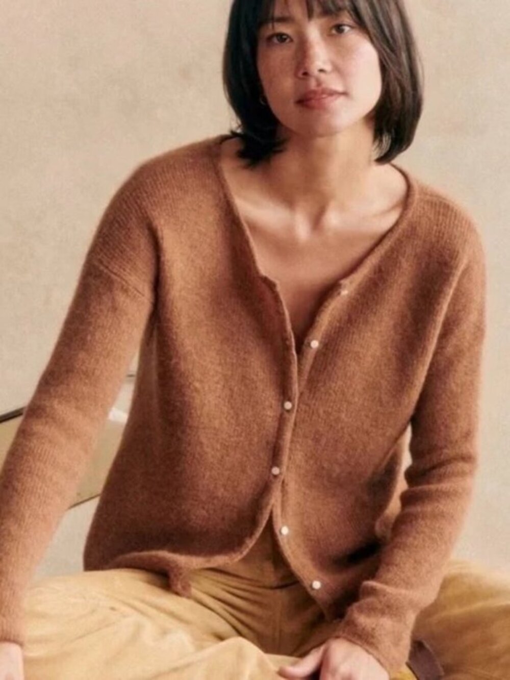 Sezane La Maille Paris Gaspard Cardigan/Sweater, Camel/Brown, Size Small